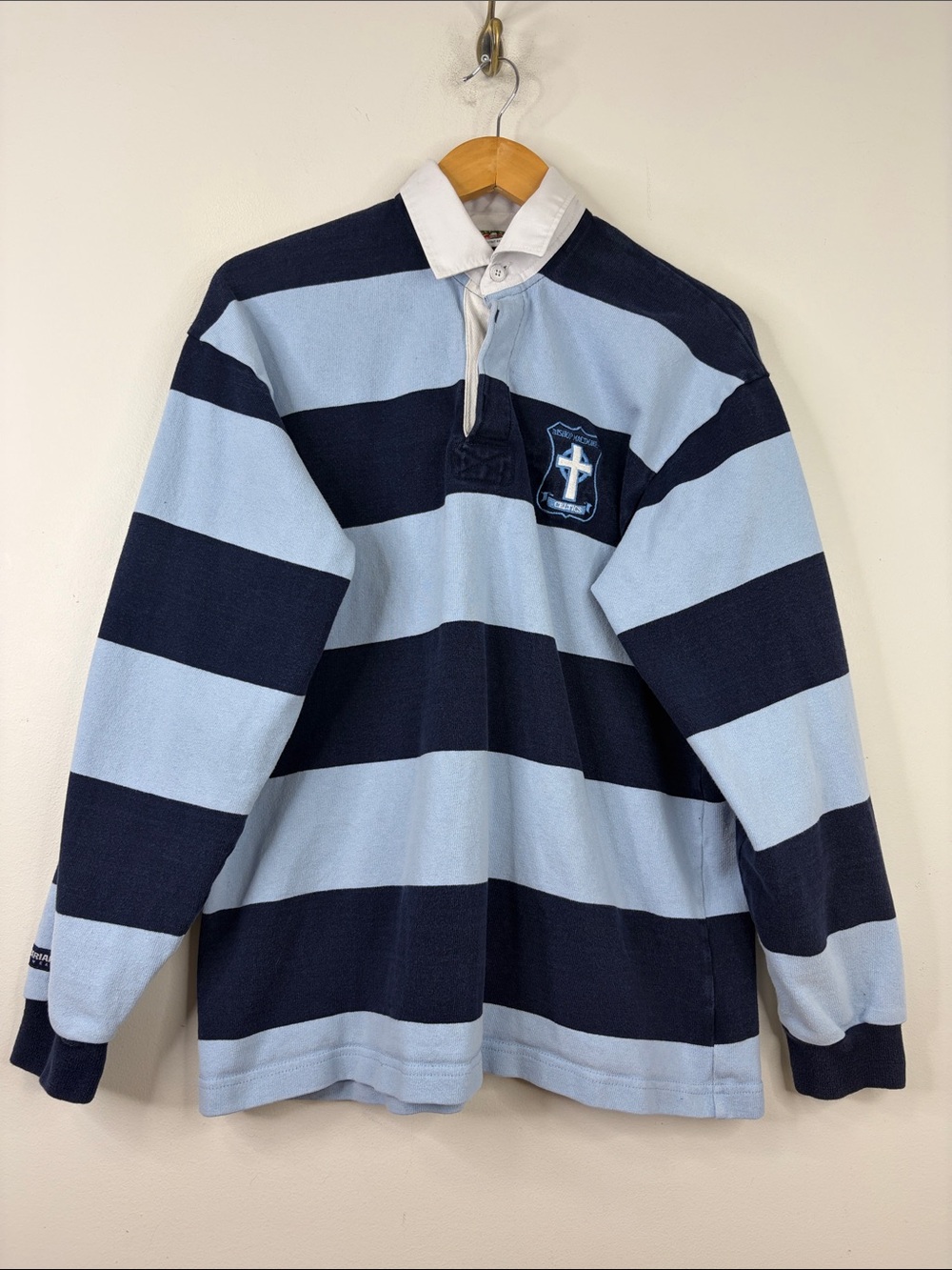 Rugby Shirt Mens XL Navy Blue Stripe Long Sleeve Cotton Polo Guelph Celtics